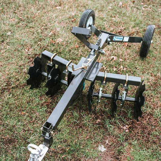 Titan Attachments Disc Harrow | 4' Working Width | 16" Notched Discs | 2" Ball Hitch | Min. 18 HP / 350cc ATV Required | For ATV Tow-Behind