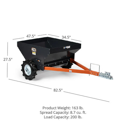 Titan Attachments Manure Spreader | Compact Tow-Behind | 8.7 cu. ft Capacity | 47.5" Width | 200 lb Load | 163 lbs | Horsepower 10–25 HP | For ATVs, UTVs, Mowers