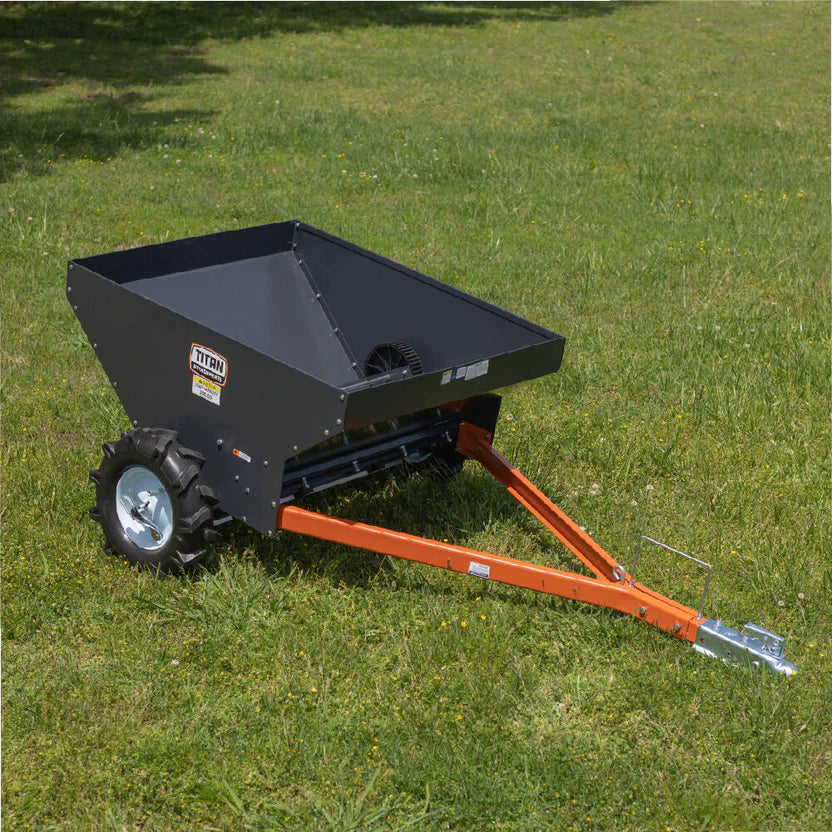 Titan Attachments Manure Spreader | Compact Tow-Behind | 8.7 cu. ft Capacity | 47.5" Width | 200 lb Load | 163 lbs | Horsepower 10–25 HP | For ATVs, UTVs, Mowers