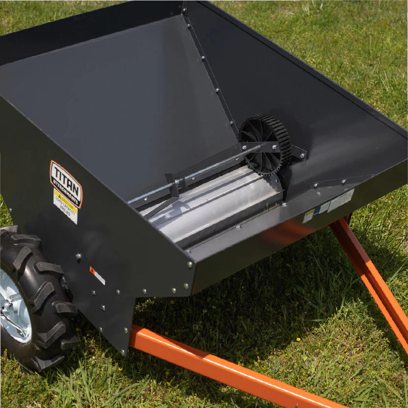 Titan Attachments Manure Spreader | Compact Tow-Behind | 8.7 cu. ft Capacity | 47.5" Width | 200 lb Load | 163 lbs | Horsepower 10–25 HP | For ATVs, UTVs, Mowers