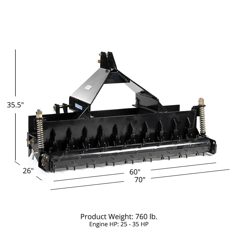 Titan Attachments Soil Pulverizer | 60"–72" Width | AR400 Scarifier Shanks | 0.25" Welded Spikes | 760–780 lbs | Horsepower 25–50 HP | For Tractors