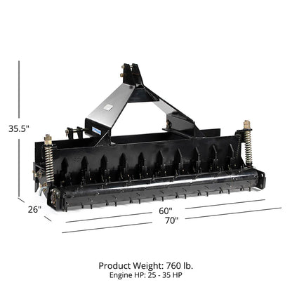 Titan Attachments Soil Pulverizer | 60"–72" Width | AR400 Scarifier Shanks | 0.25" Welded Spikes | 760–780 lbs | Horsepower 25–50 HP | For Tractors