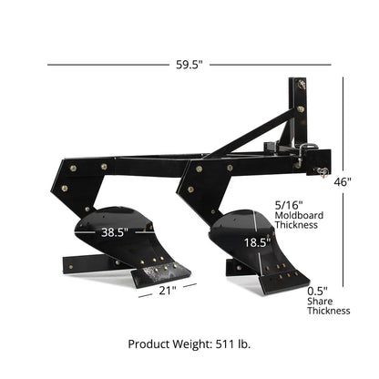 Titan Attachments Double Bottom Turn Plow | 3 Point Hitch | 15.75" Width  | 35–50 HP | For Tractors