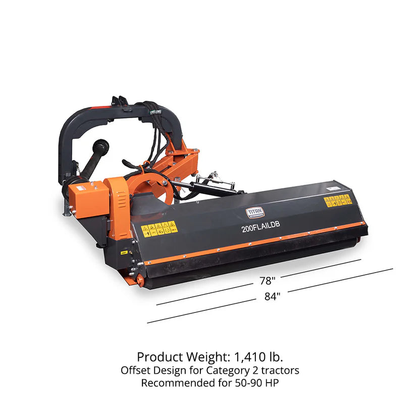 Titan Attachments Offset Flail Ditch Bank Mower | Cutting Width 48"–78" | Hammer Blades | Up to 3" Mulching | Horsepower 20–90 HP | For Tractors