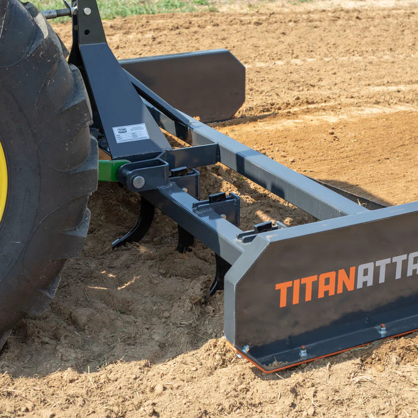 Titan Attachments Land Leveler & Grader | Width 6'–7' Rake | Dual Reversible Blades | 615–663 lbs | Horsepower 30–60 HP | For Tractor