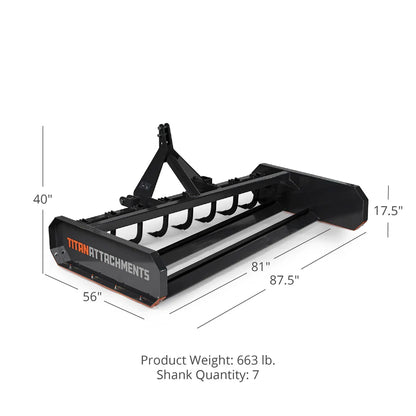 Titan Attachments Land Leveler & Grader | Width 6'–7' Rake | Dual Reversible Blades | 615–663 lbs | Horsepower 30–60 HP | For Tractor