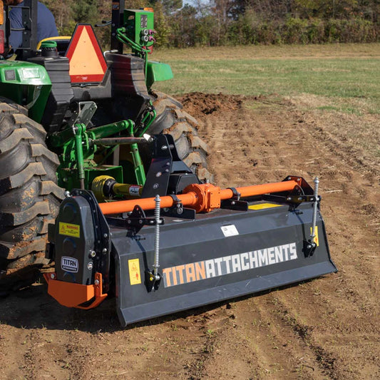 Titan Attachments Rotary Tiller | 48"–72" Cutting Width | 2"–5" Depth | 573–702 lbs | 540 RPM PTO | Powder-Coated Green or Charcoal | 25+ HP  | For Tractors