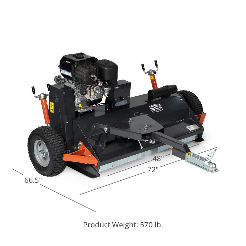 Titan Attachments Flail Mower | 48" Cutting Width | Briggs & Stratton Engine | Tow-Behind | 570 lb | Horsepower 13.5 HP (420cc) | For ATV/UTV