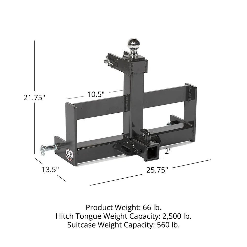 Titan Attachments Drawbar Hitch | Width 25.75" | 560 lb Suitcase Weight Rack | 2 5/16" Gooseneck Ball | Horsepower Up To 45 HP | For Tractor