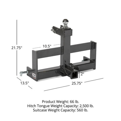 Titan Attachments Drawbar Hitch | Width 25.75" | 560 lb Suitcase Weight Rack | 2 5/16" Gooseneck Ball | Horsepower Up To 45 HP | For Tractor