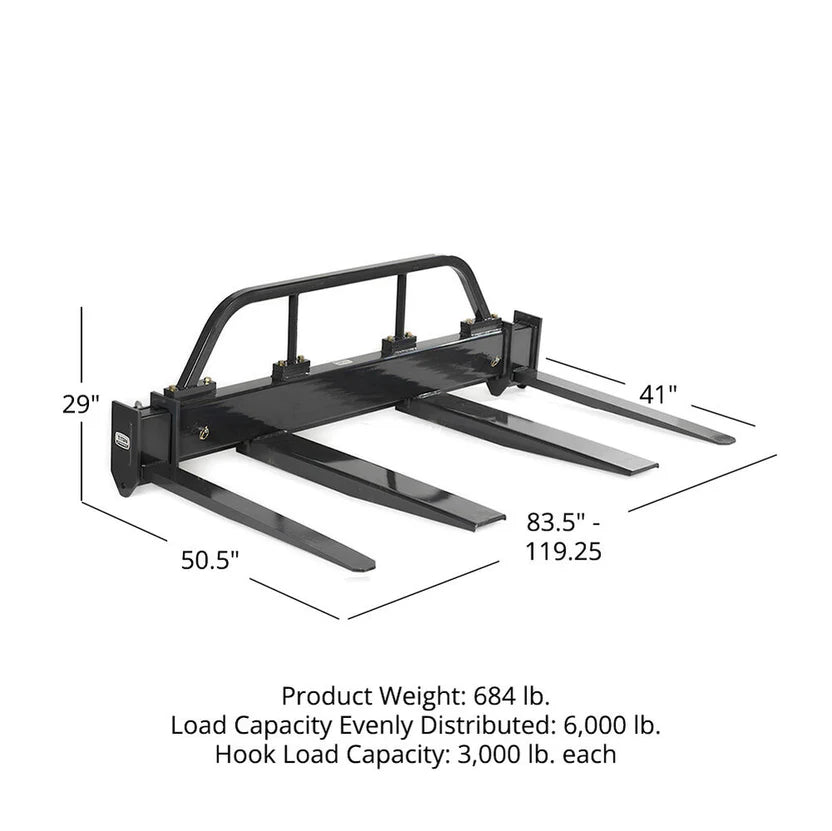 Titan Attachments Fork Spreader | Width 10 FT | 36" Forks | Dual 5-Ton Hooks | Machine Size 8–12 Ton (16,000–24,000 lbs) | For Telehandler/Forklift Compatible