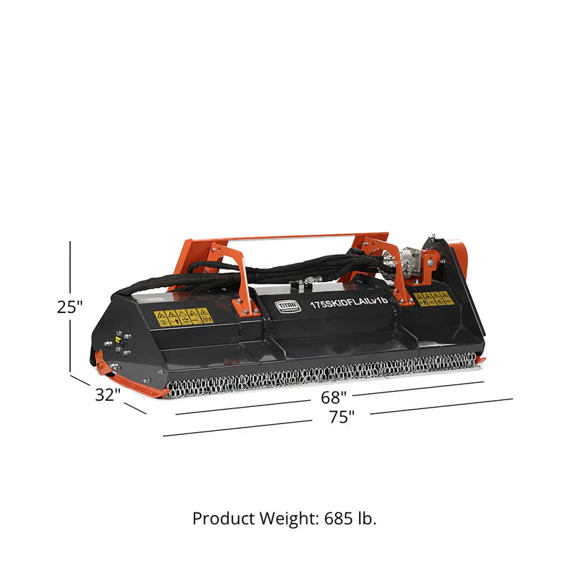Titan Attachments Flail Mower | Hydraulic Hammer Blade Mulcher | Cutting Width 60" & 68" |  Oil Flow13–21 GPM | For Skid Steers