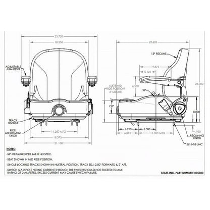 Swisher Premium Operator Seats | High-Back Suspension Seats with Armrests | | For Zero-Turn Mowers, Tractor, ATVs & UTV
