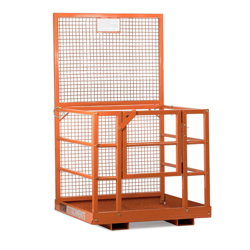 Titan Attachments Safety Cage | Forklift Platform | 45" x 43" Interior | 1,200 lb Capacity | 247 lbs | Standard Forks | 2–3 tons (4,000–6,000 lbs) | For Telehandler