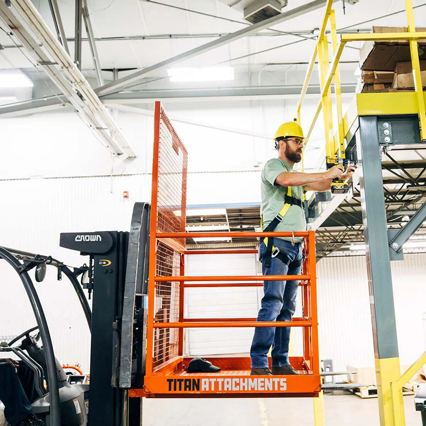 Titan Attachments Safety Cage | Forklift Platform | 45" x 43" Interior | 1,200 lb Capacity | 247 lbs | Standard Forks | 2–3 tons (4,000–6,000 lbs) | For Telehandler