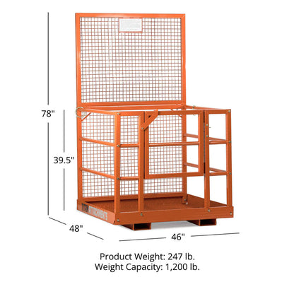 Titan Attachments Safety Cage | Forklift Platform | 45" x 43" Interior | 1,200 lb Capacity | 247 lbs | Standard Forks | 2–3 tons (4,000–6,000 lbs) | For Telehandler