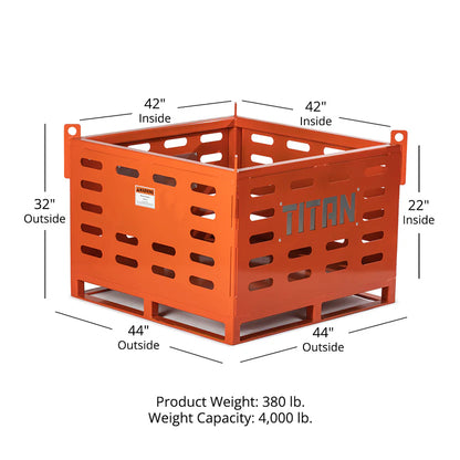 Titan Attachments Material Basket | 4,000 lb Capacity | 42" Interior Width | 4-Way Fork Access | 380 lbs | 10–25 GPM Hydraulic Flow | For Skid Steer
