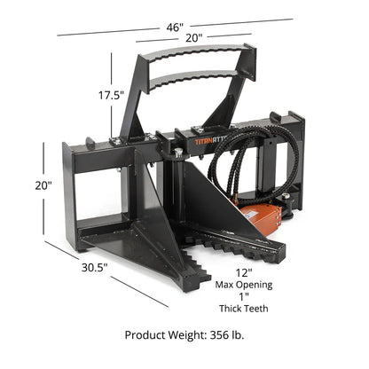 Titan Attachments Post & Tree Puller | 12" Max Opening | 46" Width | 3,000 PSI Clamping Force | 4"x4" Steel Frame | Oil Flow Rate 10–25 GPM | For Skid Steers