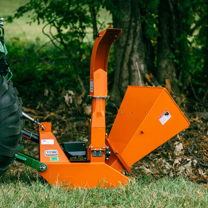 Titan Attachments Wood Chipper | 25"–30" Rotor | 4"–6" Chipping Capacity | 391–721 lbs | Self-Feeding Chute | 20–70 HP | For Tractors