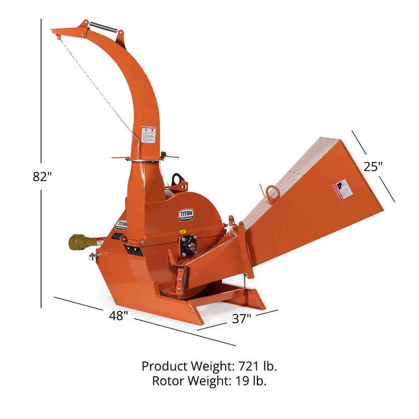 Titan Attachments Wood Chipper | 25"–30" Rotor | 4"–6" Chipping Capacity | 391–721 lbs | Self-Feeding Chute | 20–70 HP | For Tractors