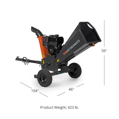 Titan Attachments Wood Chipper | 5" Chipping Capacity | 46" Width | For 2" Ball Hitch | 13.5 HP | For ATV Tow-Behind