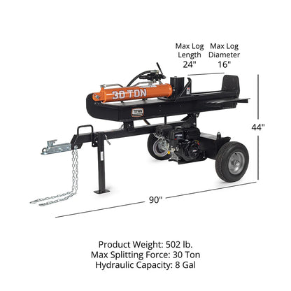 Titan Attachments Log Splitter | 30 Ton Force | 208cc Briggs & Stratton | 47" Width | 502 lb | 6.5 HP | For ATV/UTV