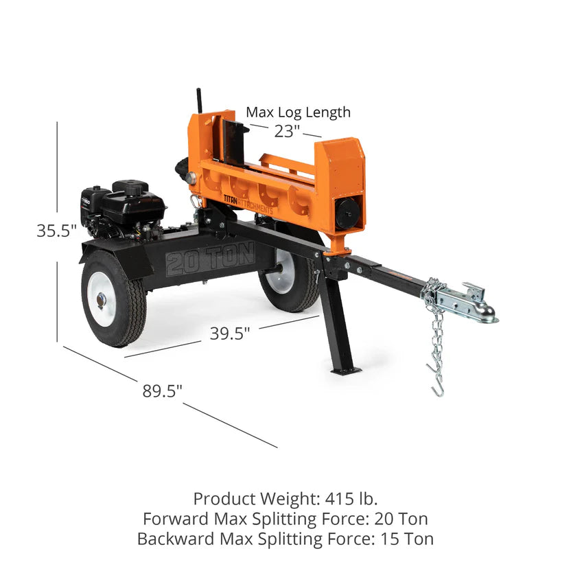Titan Attachments Log Splitter | Dual-Way 20 Ton Forward / 15 Ton Reverse | 208cc Briggs & Stratton | 39.5" Width | Horsepower 6.5 HP | For ATV/UTV