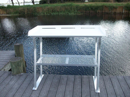 RIO MARINE CUSTOMS | Fish Cleaning Table | Dock Mount with Shelf | Model FCS40-4 | 40" W x 23" D | Starboard Surface | Universal Waterfront Dock