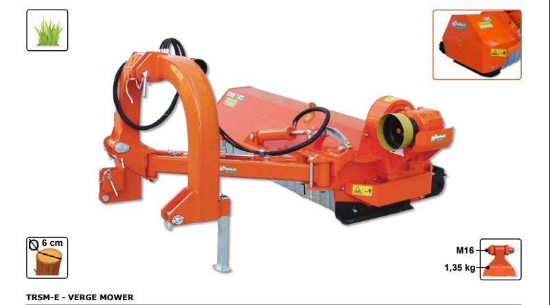 Rinieri Verge Mower TRSM-E 185 - 200 Model | 72"-78" Working Width | 70-120 HP For Tractors