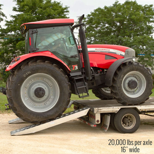 Heavy Duty Ramps Aluminum Ramps | Model 20-16-096-02-02-LL | Size 8' L x 16" W | 20,000 lb. Capacity | Double Pin-On Ends | Horsepower 23 HP | For Step Deck Trailers