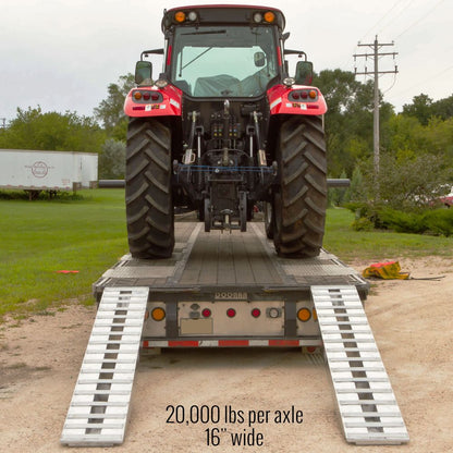 Heavy Duty Ramps Aluminum Ramps | Model 20-16-096-02-02-LL | Size 8' L x 16" W | 20,000 lb. Capacity | Double Pin-On Ends | Horsepower 23 HP | For Step Deck Trailers