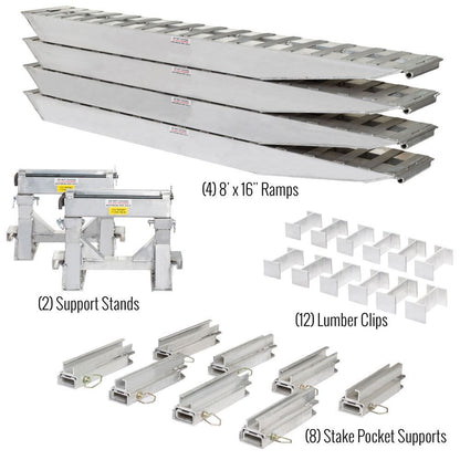 Heavy Duty Ramps | 4 Bunk Load Leveler / 4 Ramp System | Model 20-16-192-02-02-MLL-4 | 8' L x 16" W | 20,000 lb. Capacity | Horsepower 23 HP | For 102" Step Deck Trailers with 16" Drop