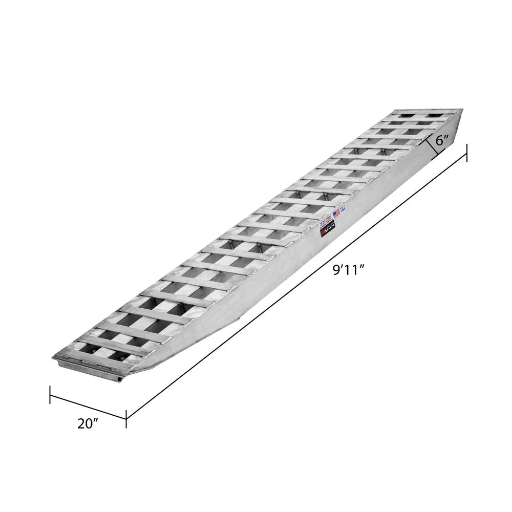 Heavy Duty Ramps Aluminum Heavy Equipment Loading Ramps | Model 20-20-120-02-02 | Size 10' L x 20" W | 20,000 lb. Axle Capacity | Horsepower 23 HP | For Trailers, Step Decks & Industrial Equipment