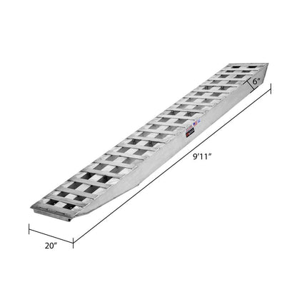 Heavy Duty Ramps Aluminum Heavy Equipment Loading Ramps | Model 20-20-120-02-02 | Size 10' L x 20" W | 20,000 lb. Axle Capacity | Horsepower 23 HP | For Trailers, Step Decks & Industrial Equipment