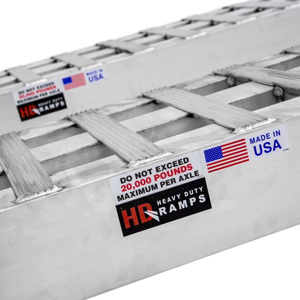 Heavy Duty Ramps Aluminum Heavy Equipment Loading Ramps | Model 20-20-120-02-02 | Size 10' L x 20" W | 20,000 lb. Axle Capacity | Horsepower 23 HP | For Trailers, Step Decks & Industrial Equipment