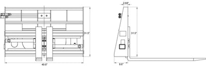 Landy Attachments Pallet Forks | Frame Width 48" | 16 GPM | For Skid Steers & Loaders