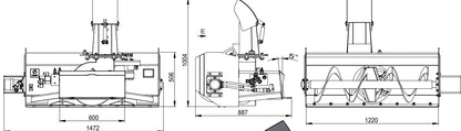 Landy Attachments Hydraulic Snow Blower | Model MS-HSB1220 | Width 48" | 8-13 GPM | For Mini Track Loaders & Skid Steers