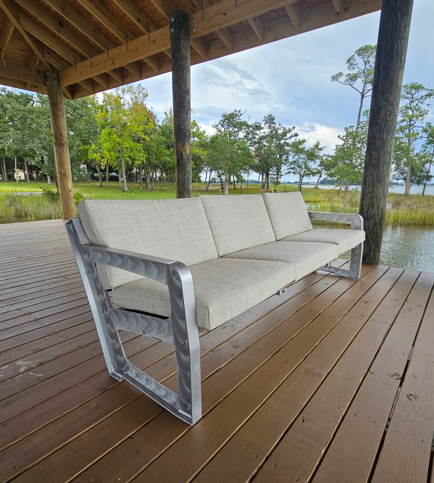 Killer Dock Outdoor Sofa | Width 48" | Marine-Grade Aluminum | Sunbrella Cushions | For Dock, Seawall, Deck & Patio