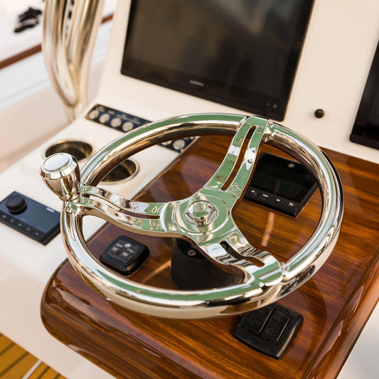 Gemlux | Belloca Steering Wheel | Model 152307 | 13.75" Diameter | Weight 7.4 lb | Stainless Steel | With Deluxe Control Knob | For Boats & Yachts