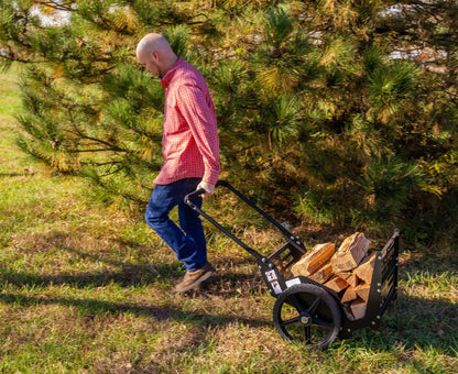 Swisher Eagle & Flag Fire Pit and Firewood Utility Cart | Fire Pit 32" L x 30" W x 15" H | Firewood Cart 24" W x 26" L x 39" H | Heavy Duty Steel | 200 lb Capacity