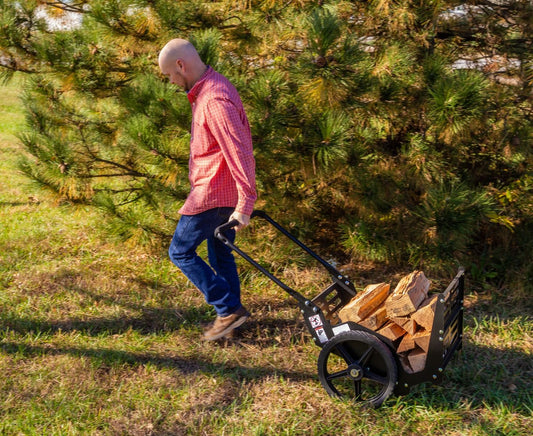 Swisher Eagle & Flag Fire Pit and Firewood Utility Cart | Fire Pit 32" L x 30" W x 15" H | Firewood Cart 24" W x 26" L x 39" H | Heavy Duty Steel | 200 lb Capacity