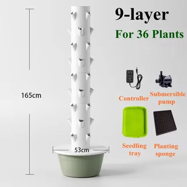 Lyine Hydroponic System Vertical Planter | 9-Layer Aeroponics Tower | Height 165 cm