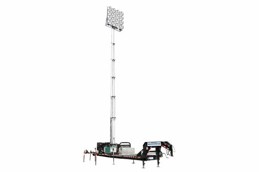 Larson Electronics 100' Hydraulic Megatower™ Light Plant - 33' Trailer - (20) LED Fixtures - 1,350,000 lms - 480V 1PH