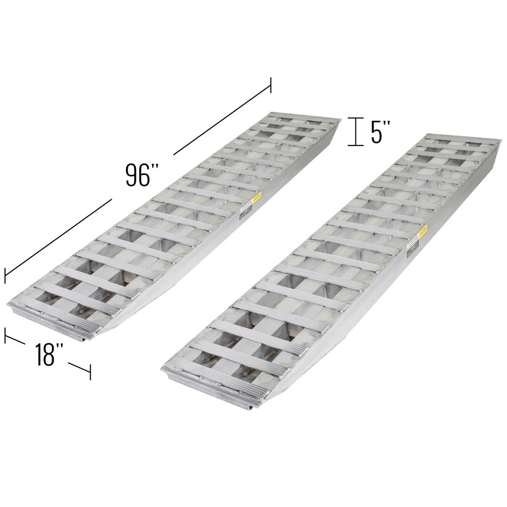 Heavy Duty Ramps Aluminum Equipment Loading Ramps | Model 23-18-096-02-02-LL | Size 8' L x 18" W | 23,500 lb. Capacity | Horsepower 23 HP | For Step Deck, Flatbed & Loading Dock Applications