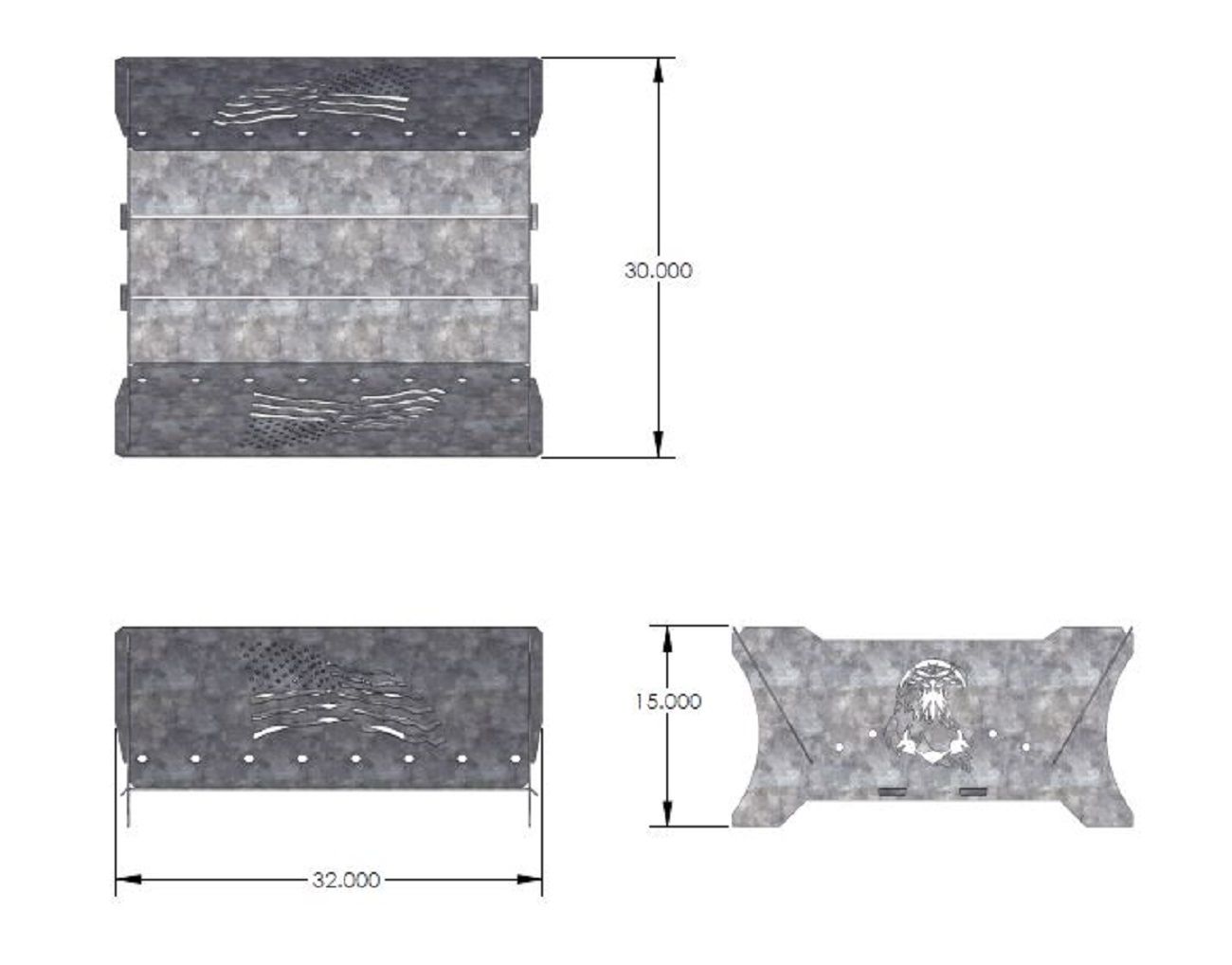 Swisher Eagle & Flag Fire Pit and Firewood Utility Cart | Fire Pit 32" L x 30" W x 15" H | Firewood Cart 24" W x 26" L x 39" H | Heavy Duty Steel | 200 lb Capacity