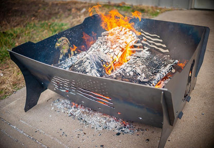 Swisher Eagle & Flag Fire Pit and Firewood Utility Cart | Fire Pit 32" L x 30" W x 15" H | Firewood Cart 24" W x 26" L x 39" H | Heavy Duty Steel | 200 lb Capacity