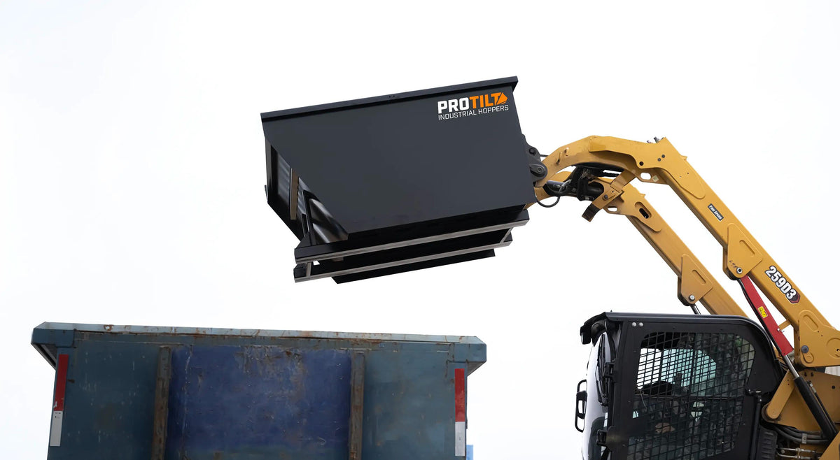 ProTilt Quick Attach Industrial Hopper | Standard Duty | Volume Capacity 1.5, 2 & 3 Cubic Yards | Width 52", 68" & 76" | 20-40 GPM | For Fork Lifts & Skid Steers