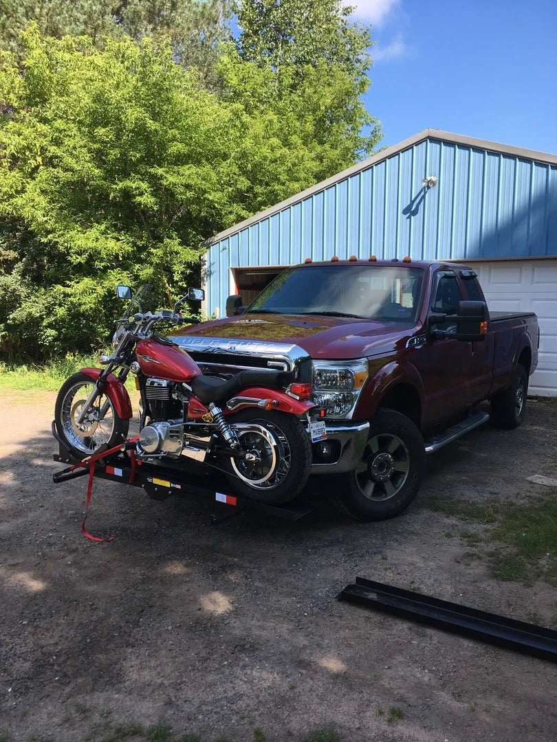 Black Widow Heavy Duty Motorcycle Carrier | Model MCC-600 | Track Size 79" x 7.75" | Capacity 600 lb | For Class III & IV Hitches