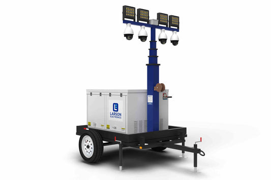 Larson Electronics 30' Telescoping Mobile Security Tower - 6 kW Diesel Gen - (4) LED Lamps, (4) Cameras, 2TB NVR, Router/WAP - Receptacles