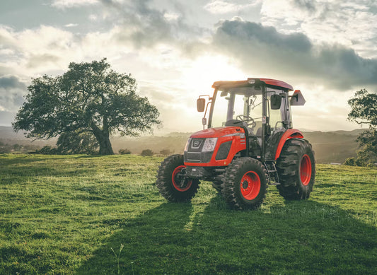 KIOTI Premium Cab Tractor | Model RX7320 PCC | Width 77.2 in (1,960 mm) | 3‑point Cat 2 + rear PTO 540 | Horsepower 73 HP | For Tractor | For turf management, parks, municipalities, estates, sports field